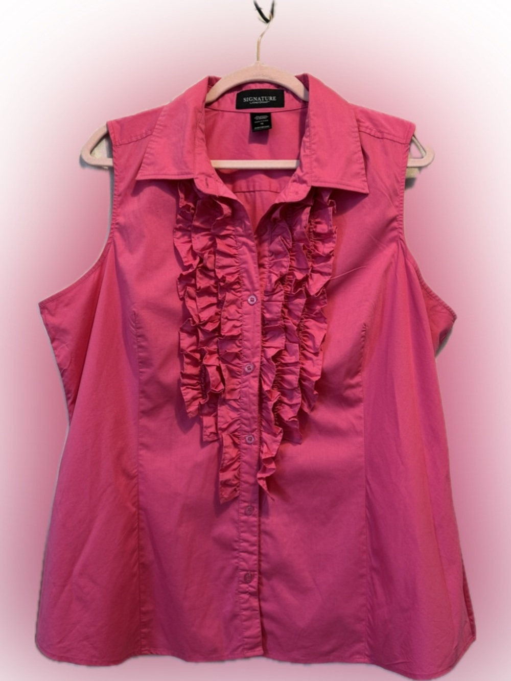 Signature by Ashley Stewart Size 16 Pink Ruffle Sleeveless Blouse